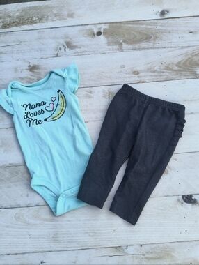 Jumping Beans Baby Girl Nana Loves Me Top With Blue Ruffle Pants Size 6 Months